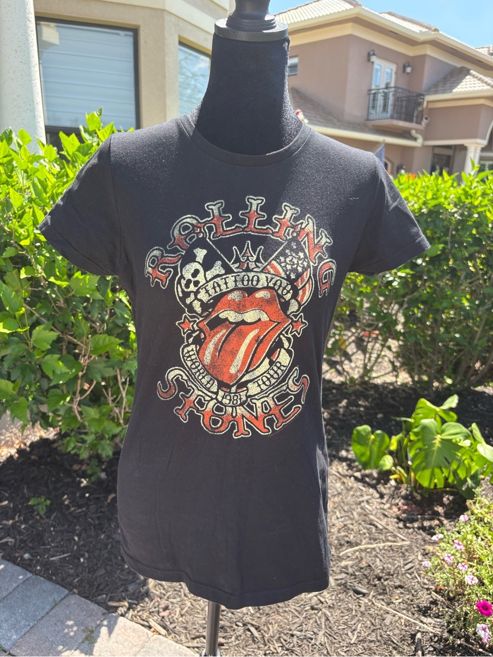 The Rolling Stones Black Tee with Red Tongue Crest